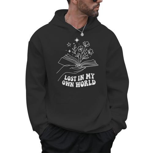 Minimalist Bookworm Lost In My Own World Book Lover Men Hoodie - Bookorys AU