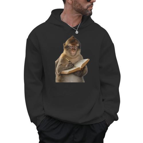 Monkey Reading Book Writing Journal Book Lover Writer Men Hoodie - Bookorys CA
