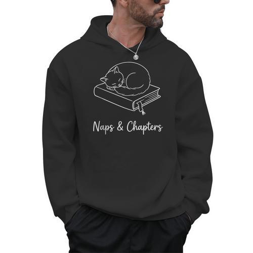 Naps And Chapters Sleeping Cat On Book Line Art Men Hoodie - Bookorys AU