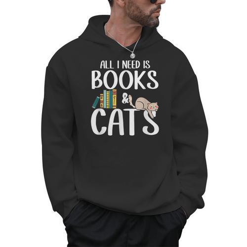 All I Need Is Books And Cats Book And Cat Lover Men Hoodie - Bookorys