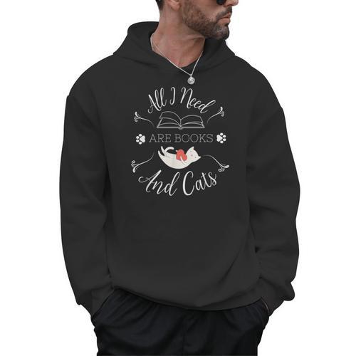 All I Need Are Books And Cats Introvert Men Hoodie - Bookorys AU