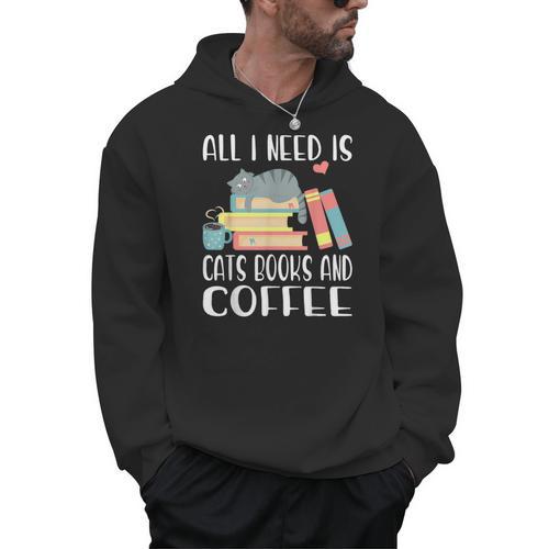 All I Need Is Cats Books And Coffee Men Hoodie - Bookorys CA