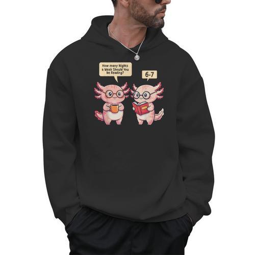 How Many Nights Reading Axolotl Book Lover Cat Reader Men Hoodie - Bookorys AU
