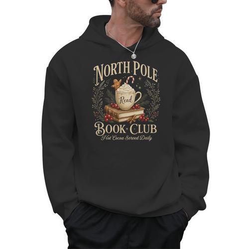 North Pole Book Club Christmas Reading Hot Cocoa Graphic Men Hoodie - Bookorys