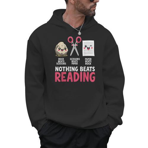 Nothing Beats Reading Rock Paper Scissors Book Lover Library Men Hoodie - Bookorys UK