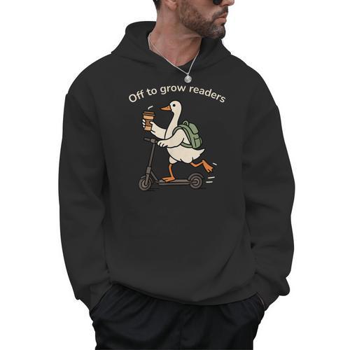 Off To Grow Reader Silly Goose School Librarian Book Lover Men Hoodie - Bookorys