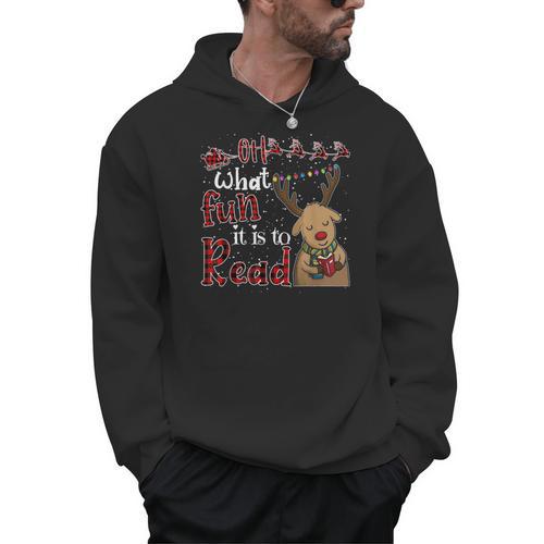 Oh What Fun It Is To Read Christmas Cute Reindeer Read Books Men Hoodie - Bookorys