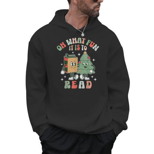 Oh What Fun It Is To Read Christmas Tree Book Lover Groovy Men Hoodie - Bookorys