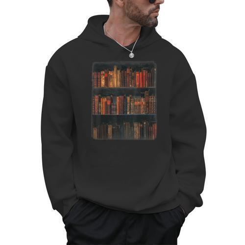 Old Books On Vintage Bookshelves Dark Academia Aesthetic Men Hoodie - Bookorys