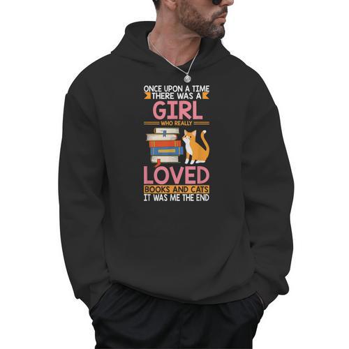 Once Upon a Time Girl Who Really Loved Books & Cat Reading Men Hoodie - Bookorys