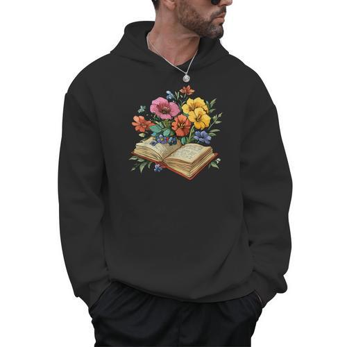 Open Book With Wildflowers Vintage Botanical Reading Men Hoodie - Bookorys AU