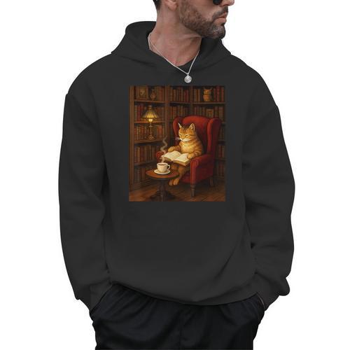 Orange Cat Book Lovers Cozy Bookish Librarian Men Hoodie - Bookorys CA
