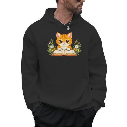 Orange Cat Reading Book Flowers Men Hoodie - Bookorys DE