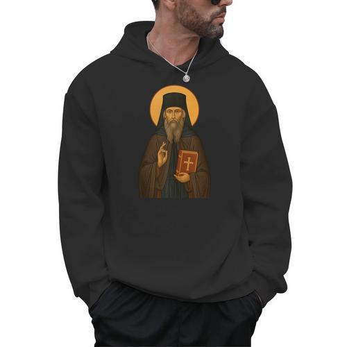 Orthodox Icon Of Seraphim Rose Holding The Holy Book Men Hoodie - Bookorys