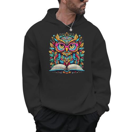 Owl With Glasses Book Lover Reading Men Hoodie - Bookorys DE