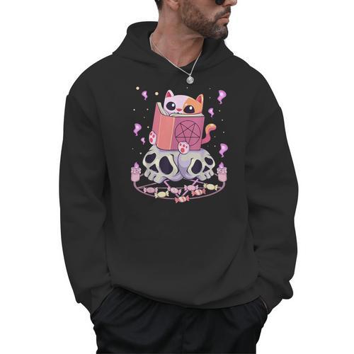Pastel Goth Kawaii Occult Cute Cat Reading Pentacle Book For Men Women Men Hoodie - Bookorys AU