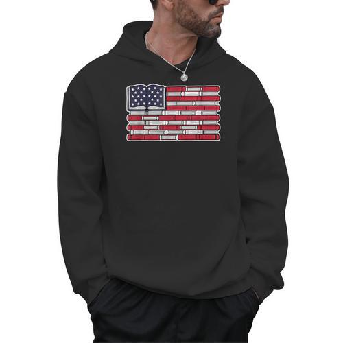 Patriotic Book Flag Reading American Flag Books Teacher Men Hoodie - Bookorys