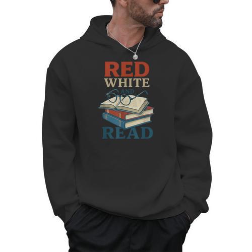 Patriotic Red & Read 4th Of July Book Lover Librarian Men Hoodie - Bookorys DE
