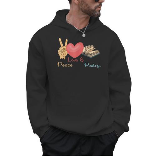Peace Love & Poetry Poet Books Literature Writing Men Hoodie - Bookorys
