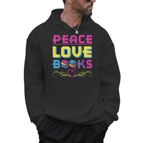 Peace Love Books Library Book Lover Men Hoodie - Bookorys