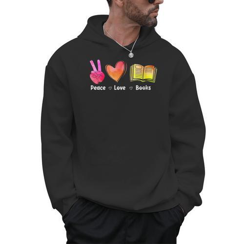 Peace Love Books Reader Librarian Library Book Men Hoodie - Bookorys