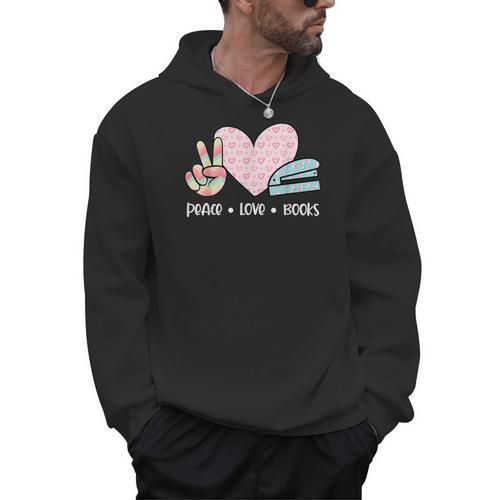 Peace Love Books Reading Men Hoodie - Bookorys AU