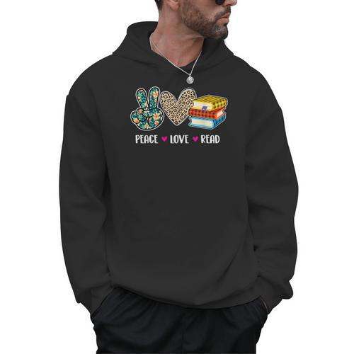 Peace Love Read Book Lover Reading Bookworm Reader Men Hoodie - Bookorys UK