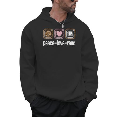 Peace Love Read Leopard Print Women Girls Kids Book Reading Men Hoodie - Bookorys