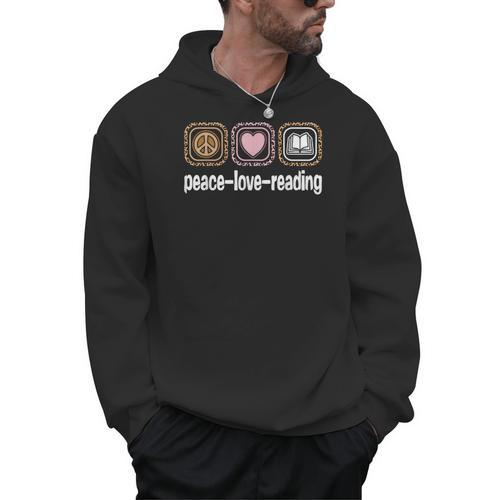 Peace Love Reading Leopard Print Women Girls Kids Read Books Men Hoodie - Bookorys UK