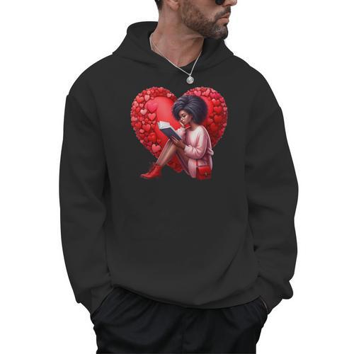 Pretty Girl With Book And Hearts For Valentine's Day Men Hoodie - Bookorys DE