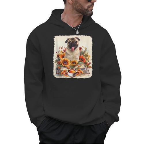 Pug Reading Books Sunflowers With Coffee Lover Owner Men Hoodie - Bookorys AU
