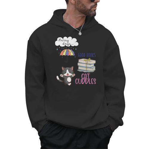 Rain Drops Rainy Days Umbrella Good Books Cute Cat Cuddles For Men Women Men Hoodie - Bookorys AU