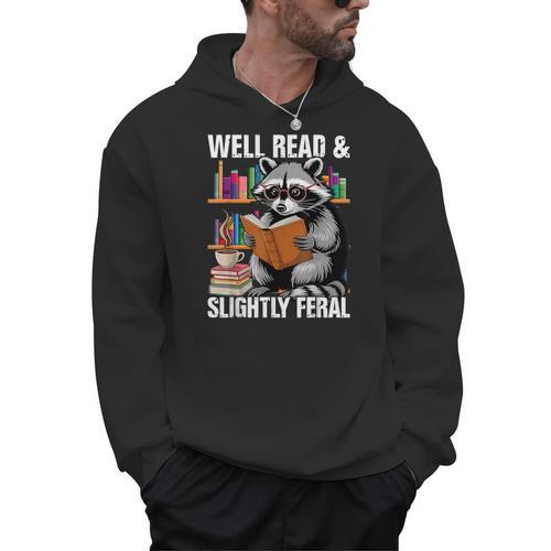 Well Read & Slightly Feral Raccoon Book Lover Graphic Men Hoodie - Bookorys CA