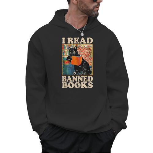 I Read Banned Books Cat Reader Bookworm Men Hoodie - Bookorys AU