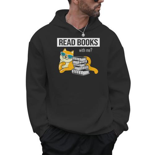 Read Books With Me Cat Lover Book Lover Librarian Reading Men Hoodie - Bookorys CA