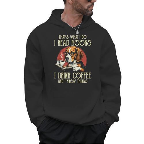 i Read Books And i Know Things Beagle Dog Reading Coffee Men Hoodie - Bookorys AU
