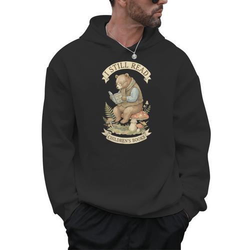 I Still Read Children's Books Cottagecore Bear Reading Men Hoodie - Bookorys CA