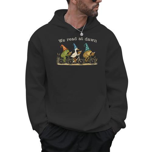 We Read At Dawn Book Lover Frog Duck Cycling Bookish Men Hoodie - Bookorys