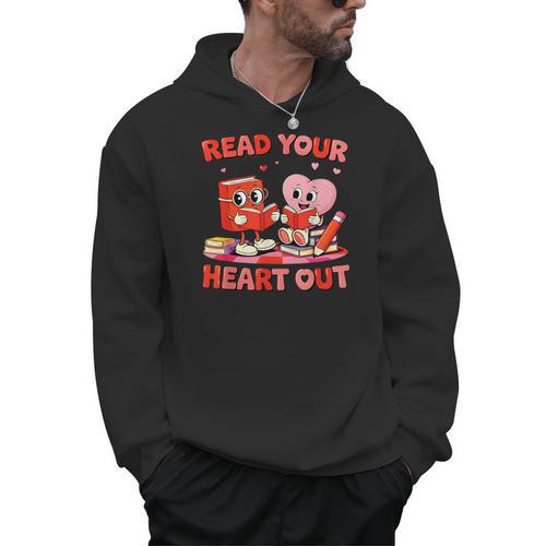 Read Your Heart Out Valentine Reading Book Girl Kid Teacher Men Hoodie - Bookorys
