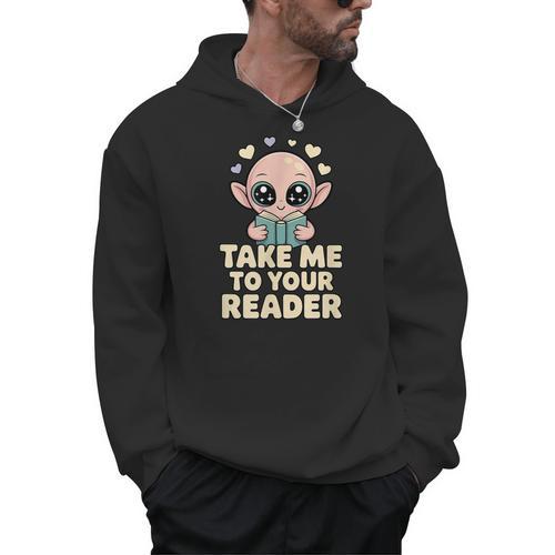 Take Me To Your Reader Cute Kawaii Alien Book Lover Pun Men Hoodie - Bookorys CA
