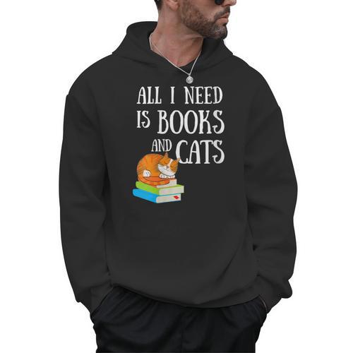 Reader All I Need Is Books And Cats Cat Lover Kitten Reading Men Hoodie - Bookorys