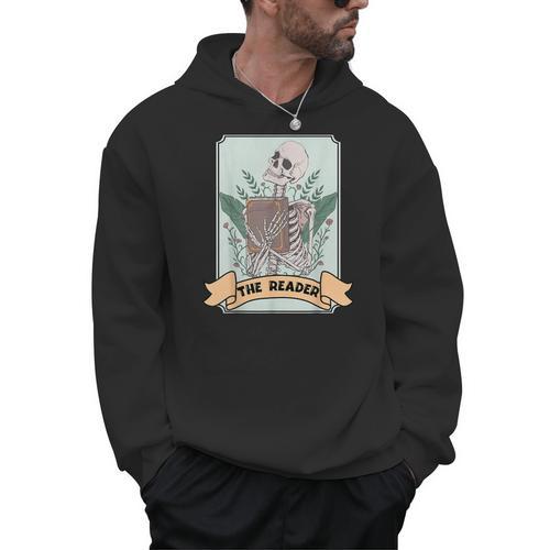 The Reader Tarot Card Skeleton With Book Lover Bookworm Men Hoodie - Bookorys DE