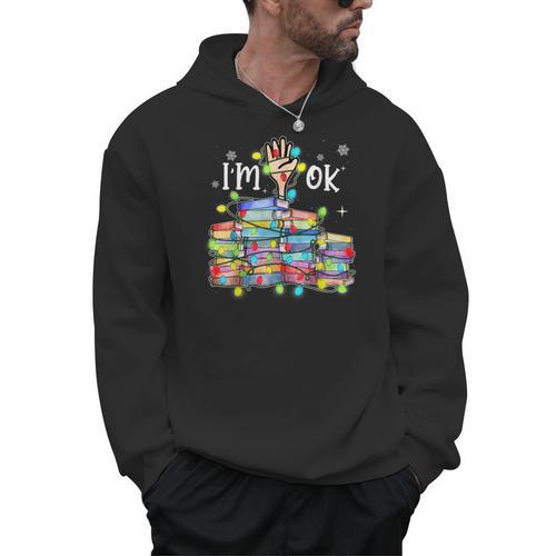 Reading Books I'm Ok National Book Lovers Lights Christmas Men Hoodie - Bookorys DE