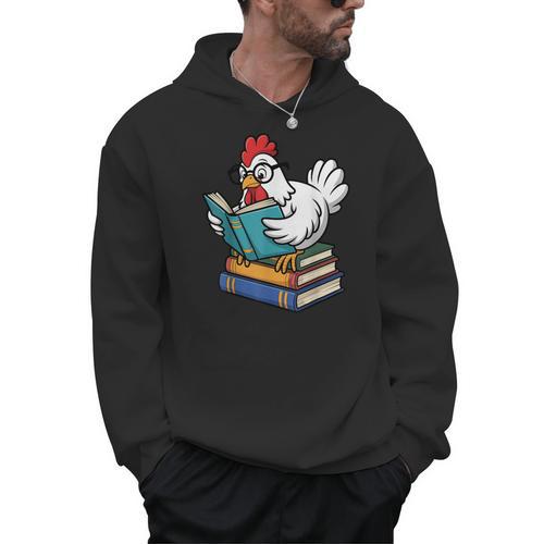 Reading Chicken Bookworm Cute Chicken With Glasses Books Men Hoodie - Bookorys