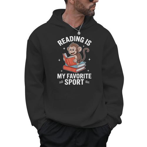 Reading Is My Favorite Sport Cute Monkey Reading Books Men Hoodie - Bookorys