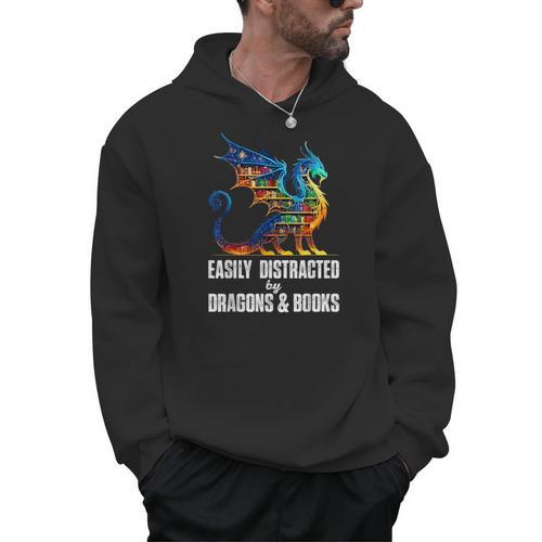Reading Lover Easily Distracted By Dragons And Books Dragon Men Hoodie - Bookorys