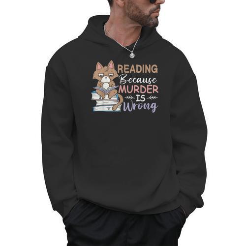 Reading Because Murder Is Wrong Cat Book Lovers Reading Book For Men Women Men Hoodie - Bookorys AU