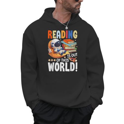 Reading Space Exploration Book Astronomy Lover Bookworm Men Hoodie - Bookorys