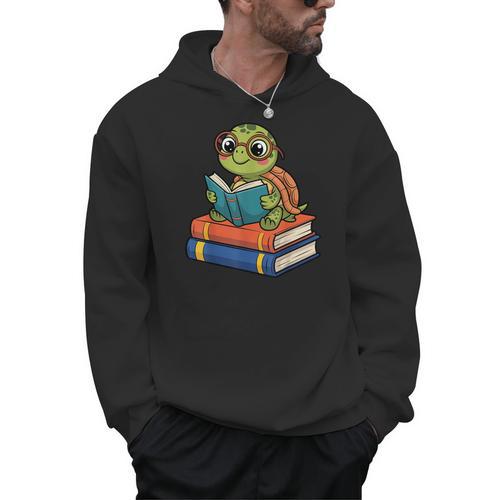 Reading Turtle Bookworm Cute Turtle With Glasses Books Men Hoodie - Bookorys