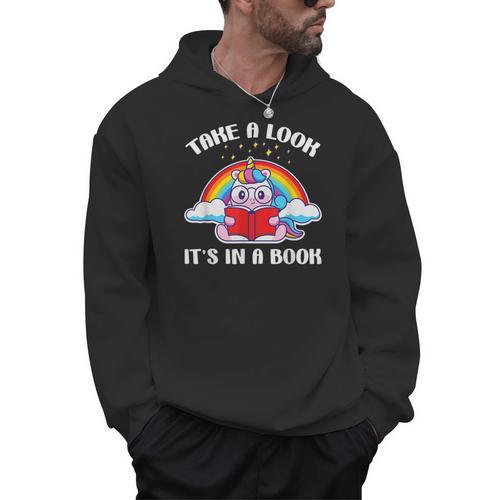 Reading Unicorn Take A Look It's In A Book Retro Rainbow Men Hoodie - Bookorys AU